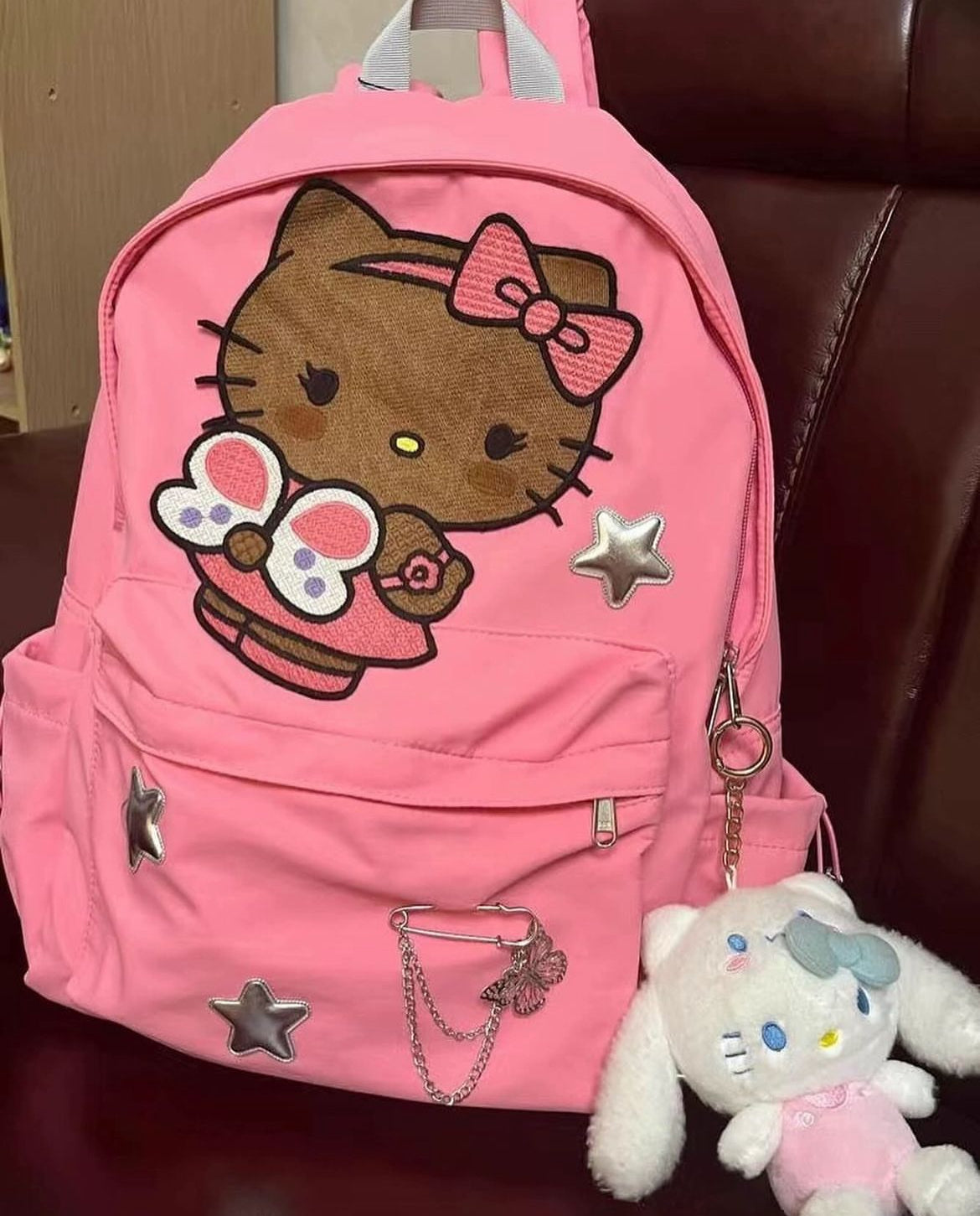 Sanrio HK Pink Silver Star Backpack with Butterfly Badge