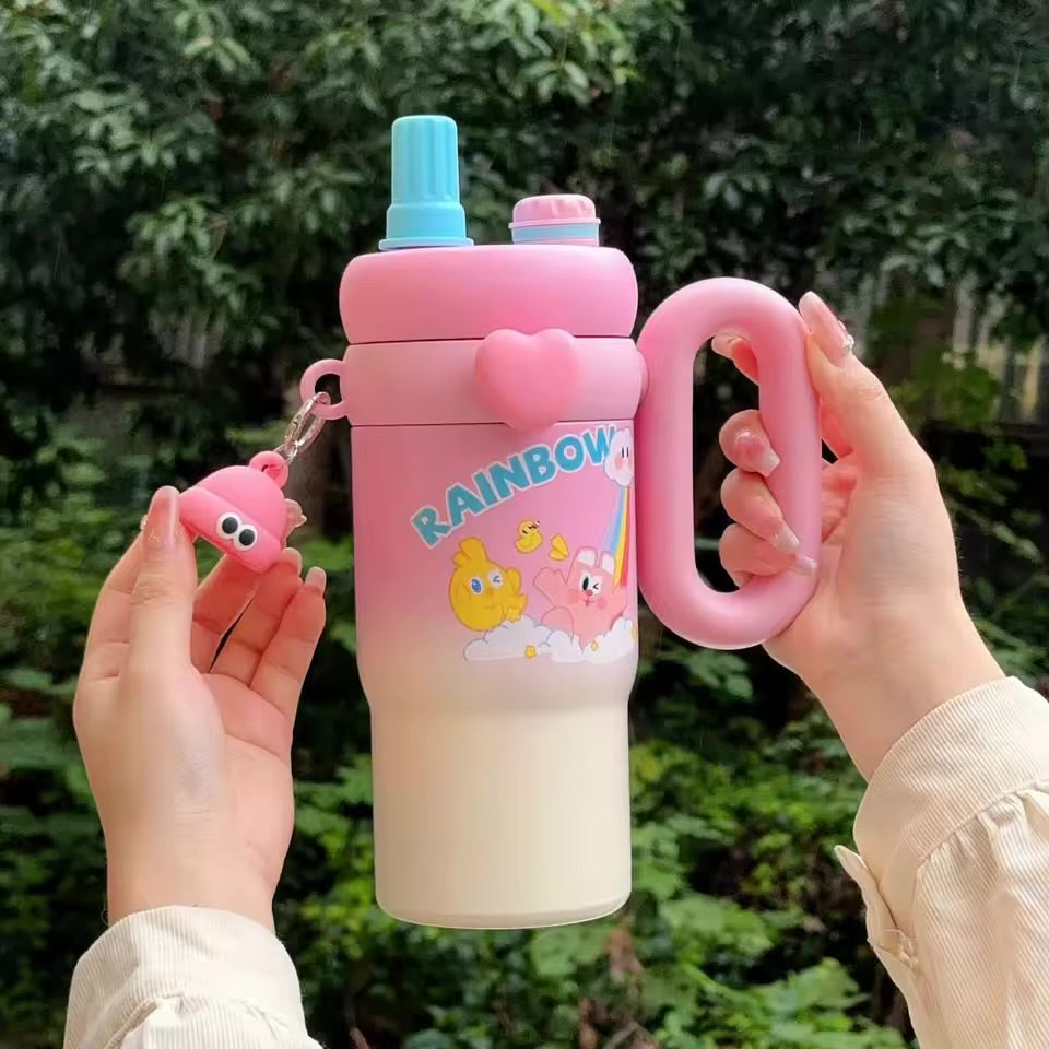 Kawaii Double Handle Water Bottles Sippers with Charm