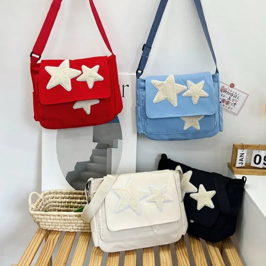 Korean Style Plush Star Patch Crossbody Bag