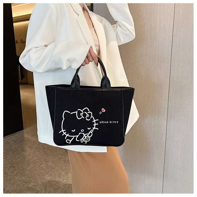 Sanrio Offical Hello Kitty Tote Bag, Large Capacity Canvas Handbag
