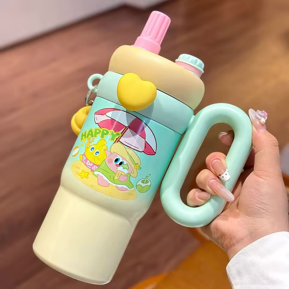 Kawaii Double Handle Water Bottles Sippers with Charm