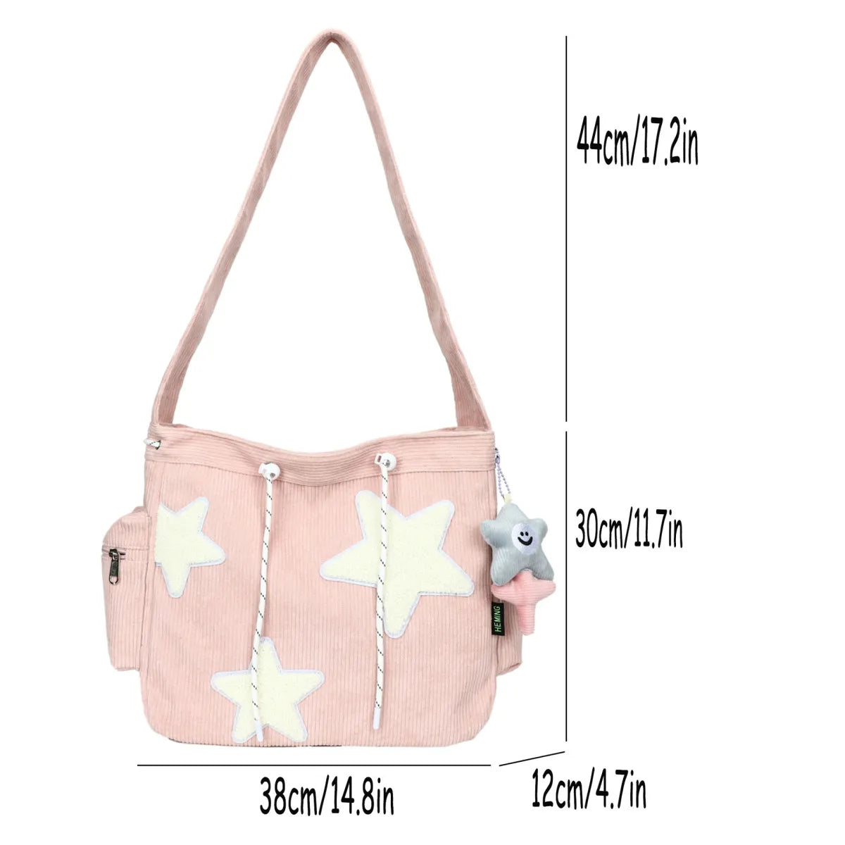 Star Patchwork Corduroy Crossbody Bag With Keychain