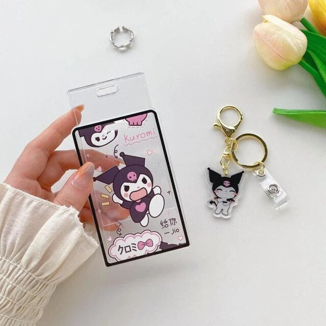 Sanrio Kawaii Acrylic ID Holder with Keychain and Charm