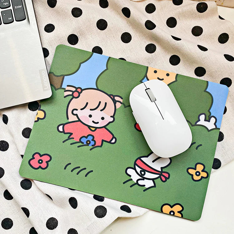 Girl and Bunny Mouse Pad