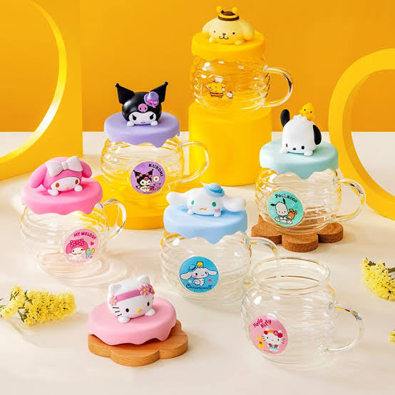 Sanrio Official Honey Pot Glass Cup With lid 420ml
