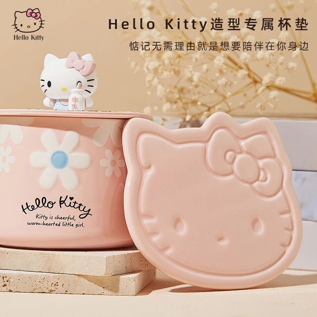 Sanrio Official Hello Kitty Ceramic Cups with Coaster & Silicone Lid