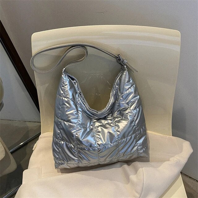 Metallic Large Capacity Shoulder Quilted Tote Bag