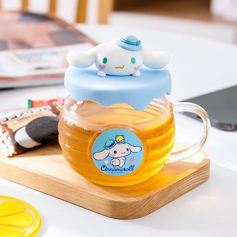 Sanrio Official Honey Pot Glass Cup With lid 420ml