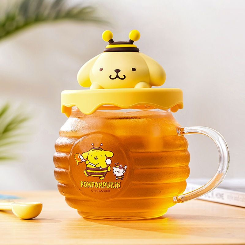 Sanrio Official Honey Pot Glass Cup With lid 420ml