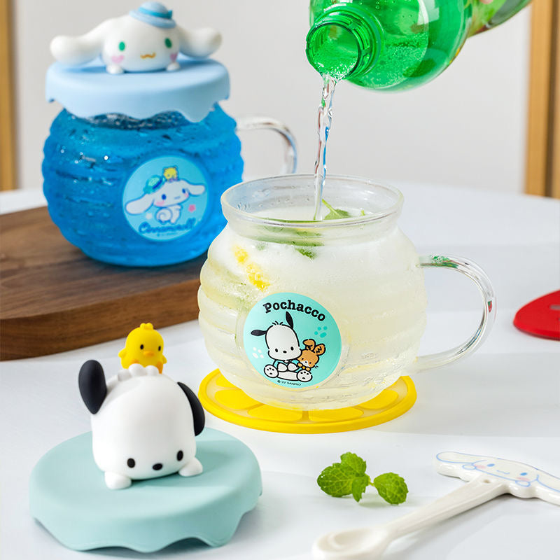 Sanrio Official Honey Pot Glass Cup With lid 420ml