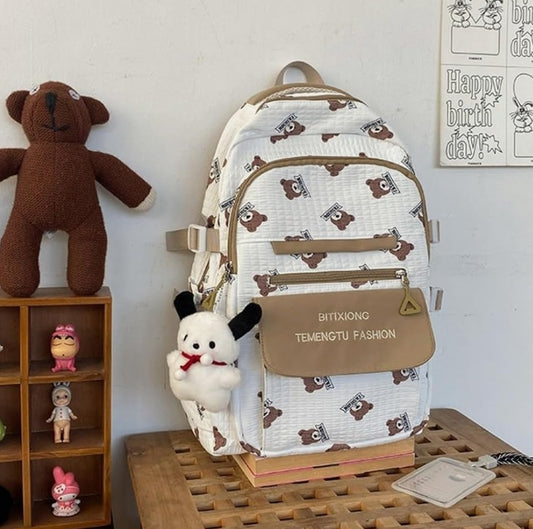 Kawaii Bear Backpack With Plush Keychain (Brown)