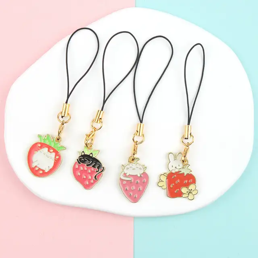 Kawaii Strawberry Metal  Keycharm