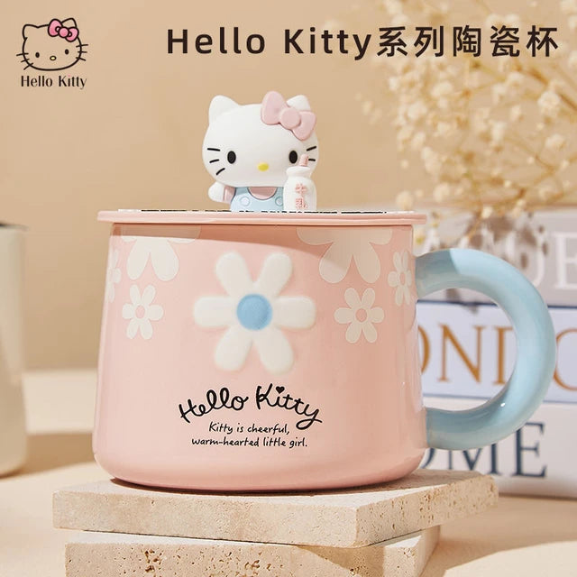 Sanrio Official Hello Kitty Ceramic Cups with Coaster & Silicone Lid