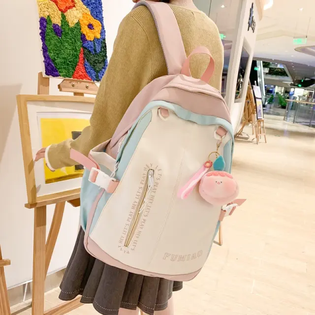 Japanese Style Backpack With Plush Keychain