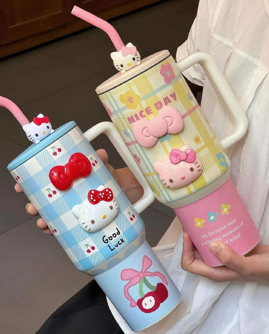 Hellokitty Premium Rainbow Fudge Insulated Sipper (kitty face and Bow included)