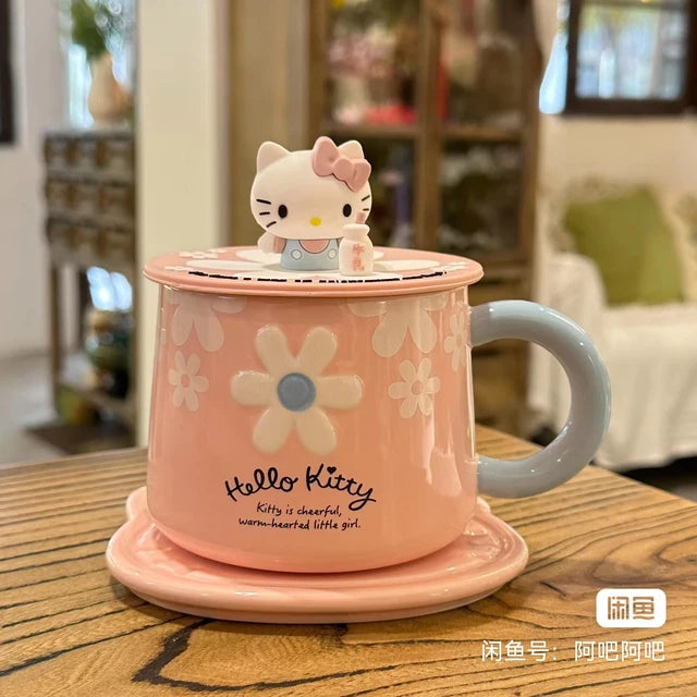 Sanrio Official Hello Kitty Ceramic Cups with Coaster & Silicone Lid