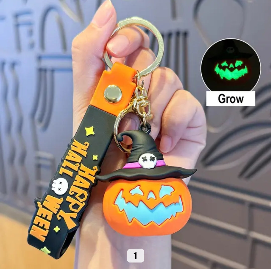 Haloween Witch Hat Pumpkin Glow In Keychain