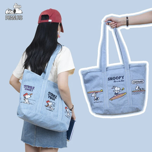 Snoopy Official Denim Embroidered Handbag