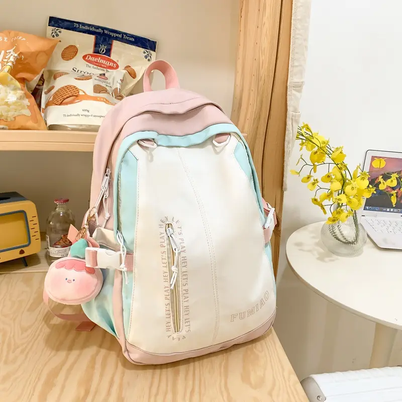 Japanese Style Backpack With Plush Keychain