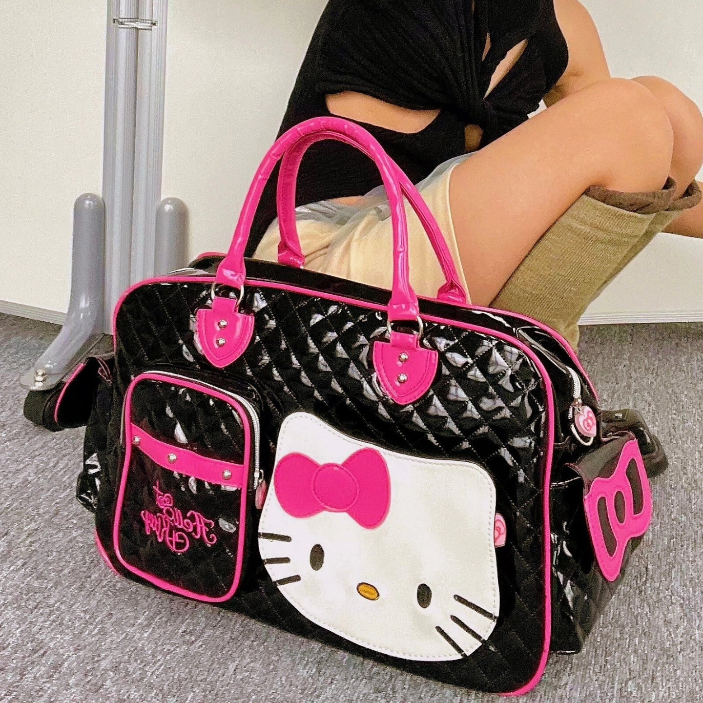 Hellokitty Black Pink Large Capacity  Travel Duffle Bag