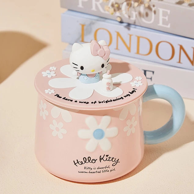 Sanrio Official Hello Kitty Ceramic Cups with Coaster & Silicone Lid