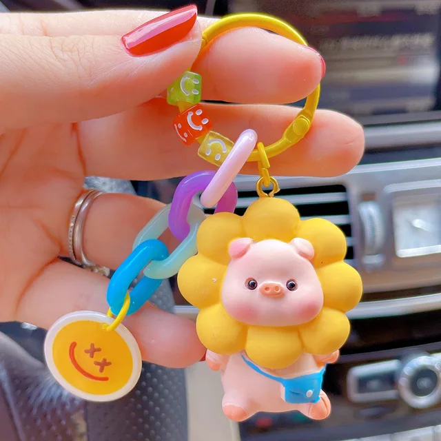 Kawaii Sunflower Piggy Keychain Pendent