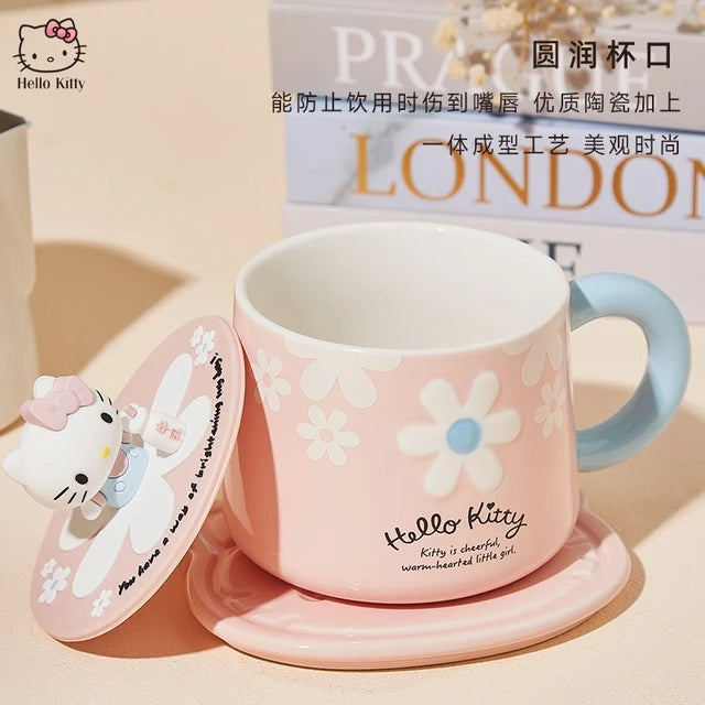 Sanrio Official Hello Kitty Ceramic Cups with Coaster & Silicone Lid