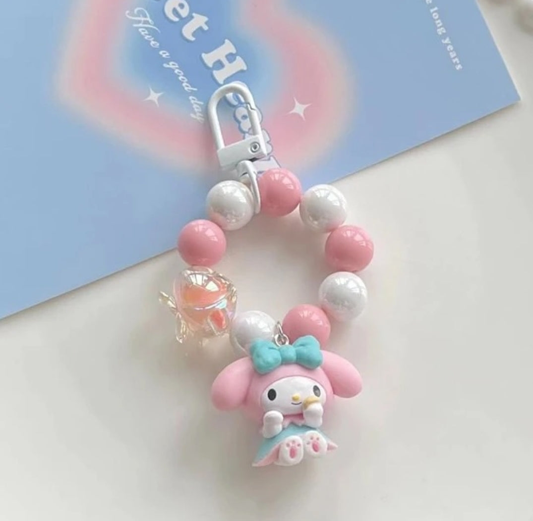 Sanrio Cute Charm & Bead Keychain