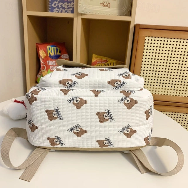 Kawaii Bear Backpack With Plush Keychain (Brown)