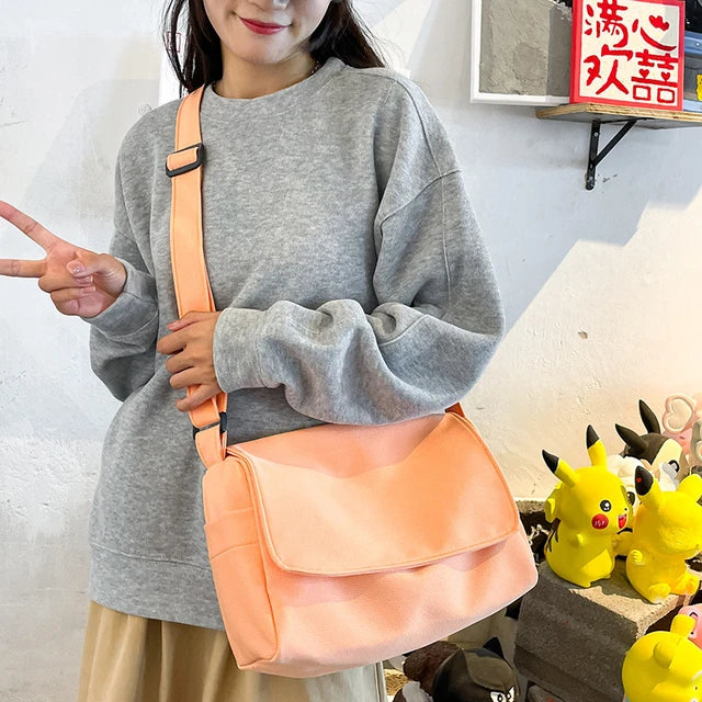 Korean Solid Color Crossbody With Keychain